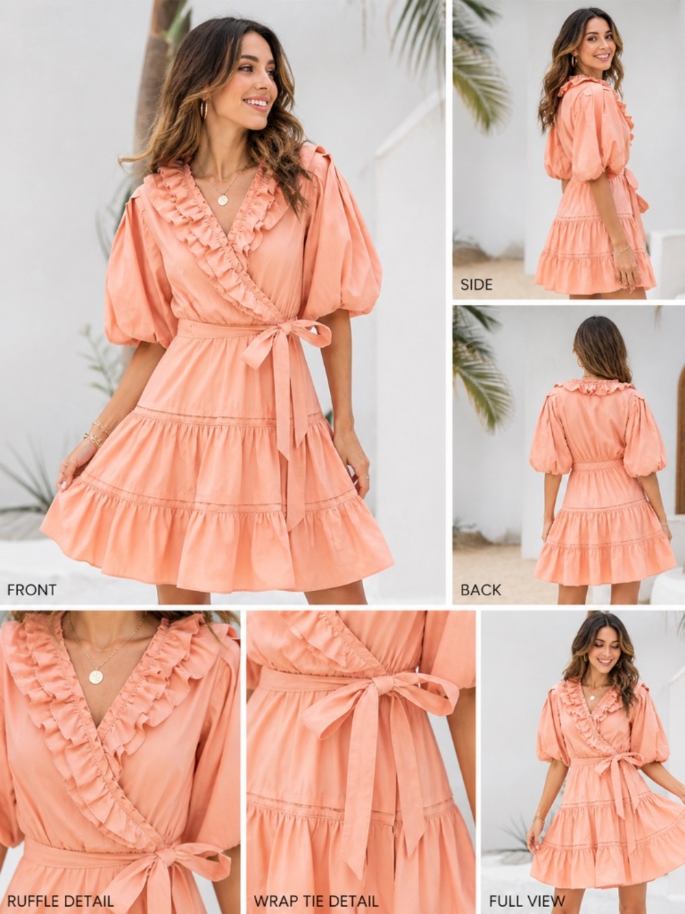 GiGio Peach Wrap Ruffle Dress